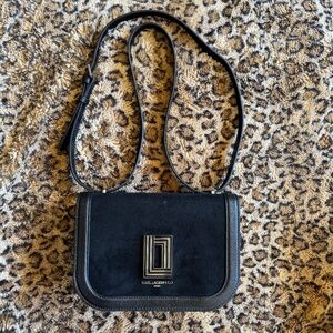 Karl Lagerfeld Paris Simone Leather Suede Crossbody Purse and Dust Bag